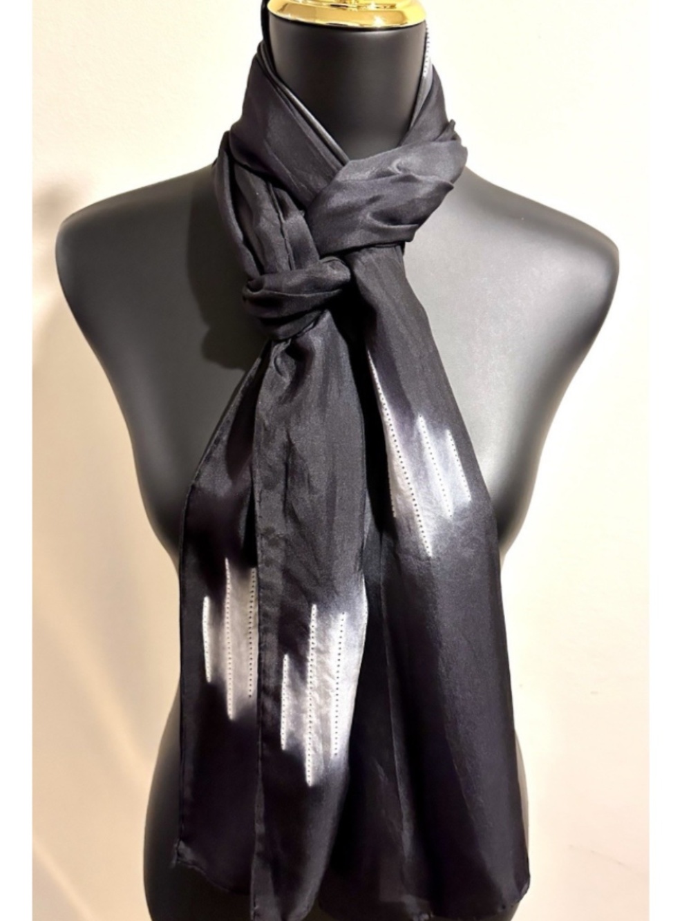 Eileen Fisher 100% Silk Shibori Dashes Black Scarf Japan Made MSRP $198